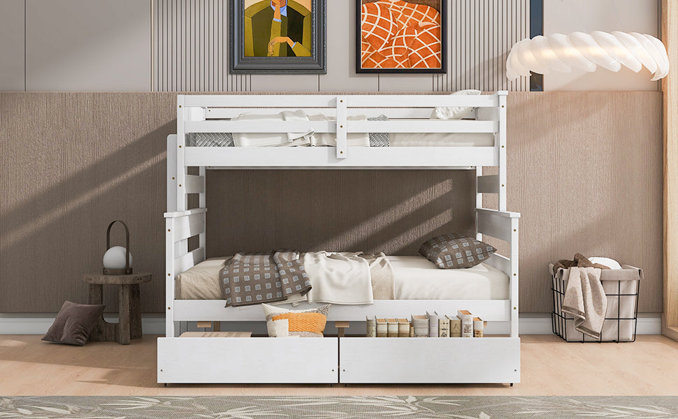Wood Twin over Full Bunk Bed with 2 Drawers, White - Atlantic Fine Furniture Melbourne FL