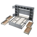 Elegant and Functional Full Size Wood Bed with 4 Drawers and All-in-One Cabinet and Shelf, Grey