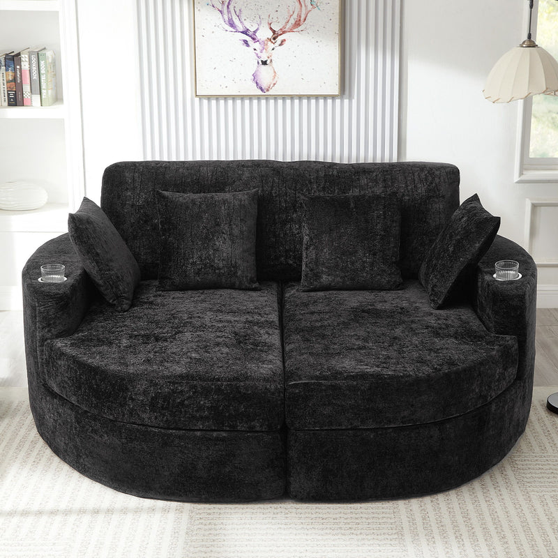 Boneless Design Upholstered Sofa Bed With Cup Holders