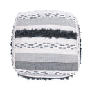 Karim - Faux Yarn Large Pouf, Durable - Ivory / Gray