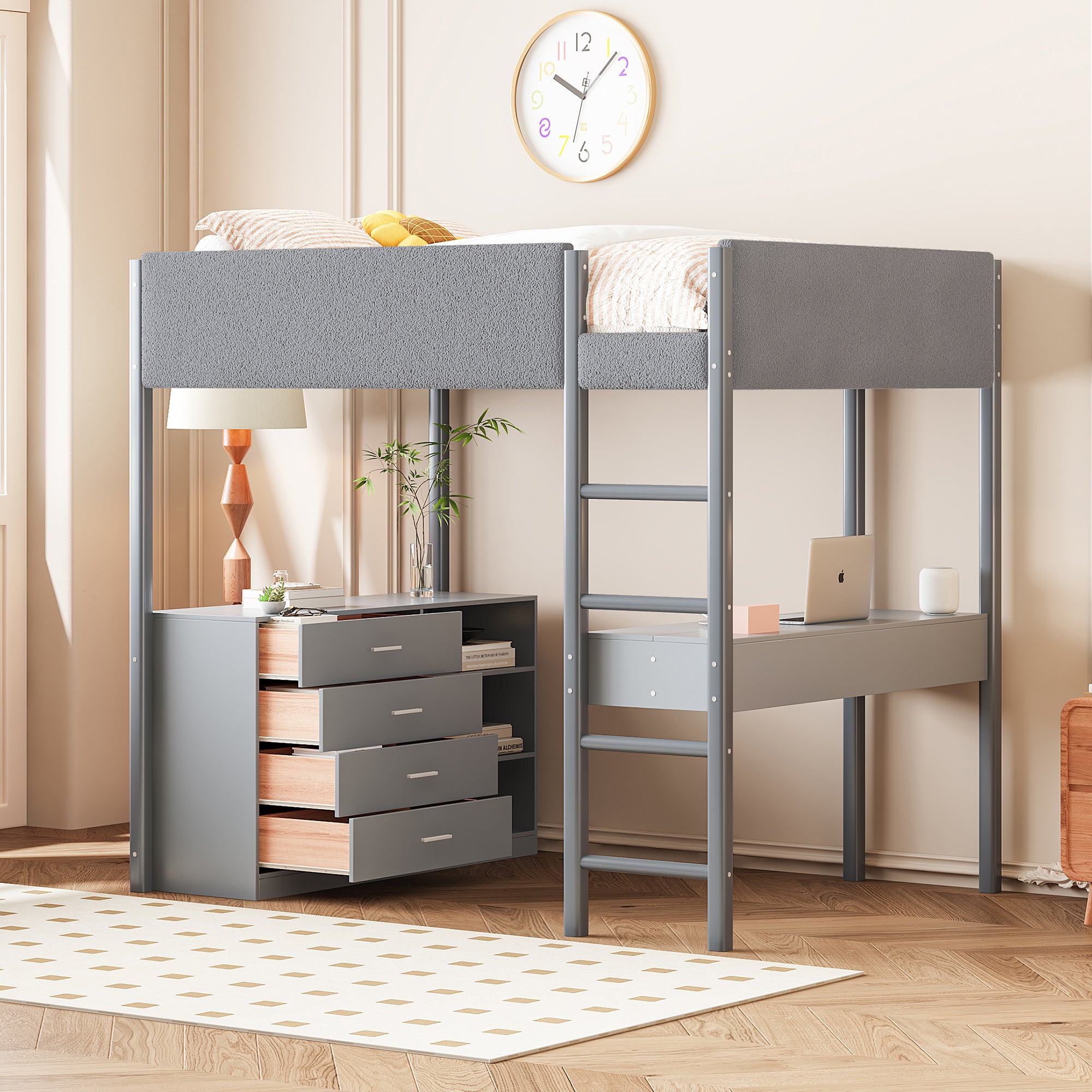 Full Size Teddy FleeceLoft Bed Wood Bed, Gray - Atlantic Fine Furniture Melbourne FL