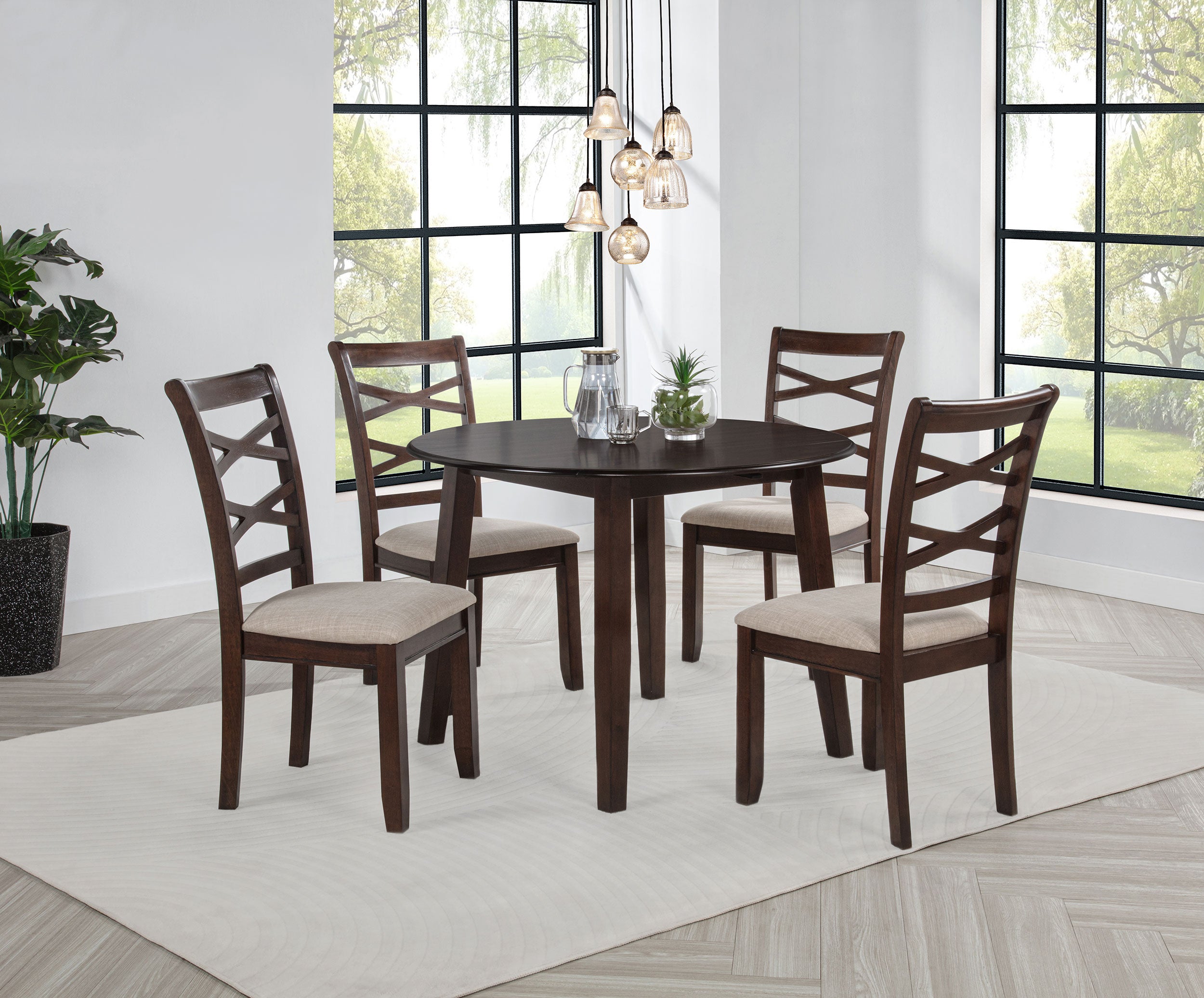 Barton 5-piece Round Wood Dining Table Set Dark Brown — view 2