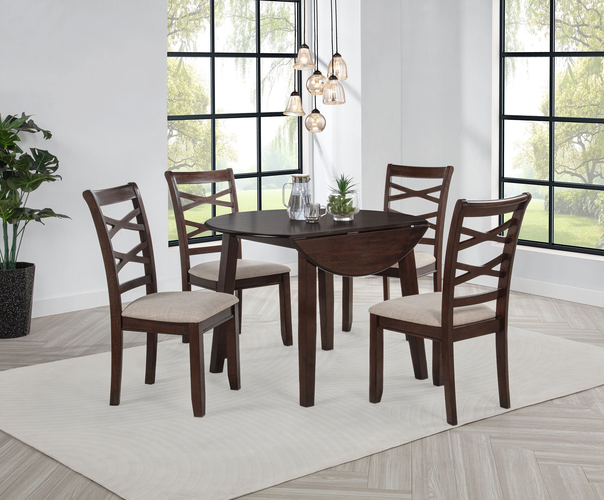 Barton 5-piece Round Wood Dining Table Set Dark Brown — view 3