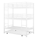 Metal Twin Size Triple Bunk Bed With Trundle, White