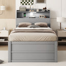 LED Platform Bed With Trundle With Storage Headboard With Drawers