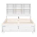 Full Size Platform Bed with Storage Headboard, Charging Station and 2 Drawers, White