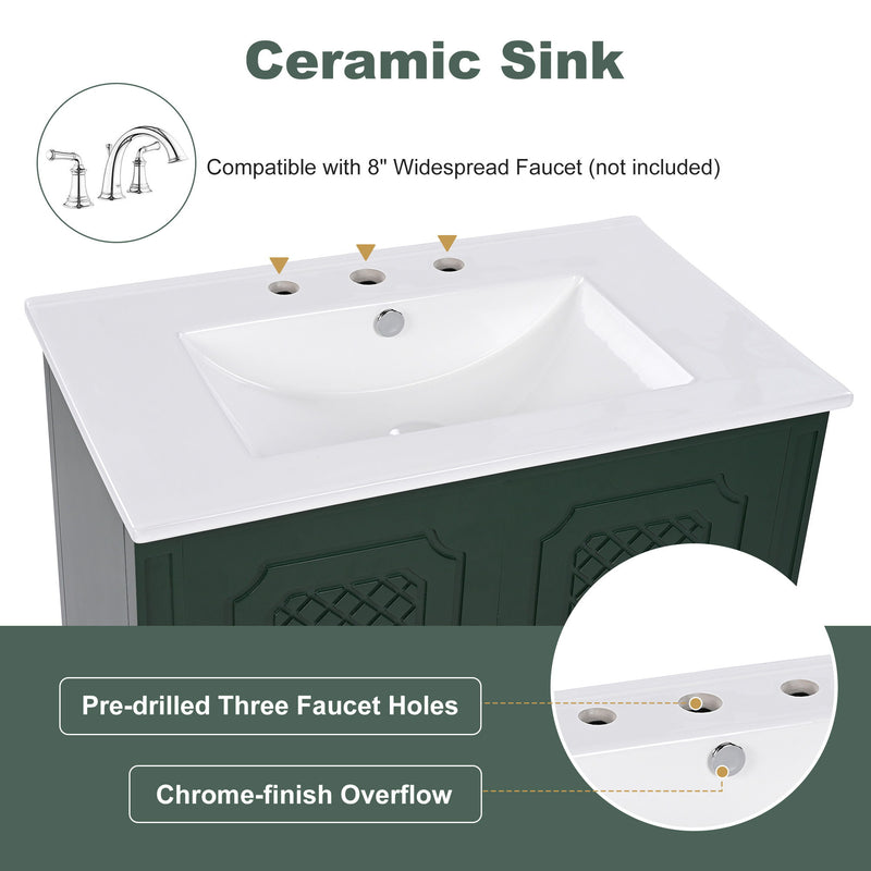 Vintage Style Bathroom Vanity With Sink, Multi Functional Storage, Soft-Closing Door