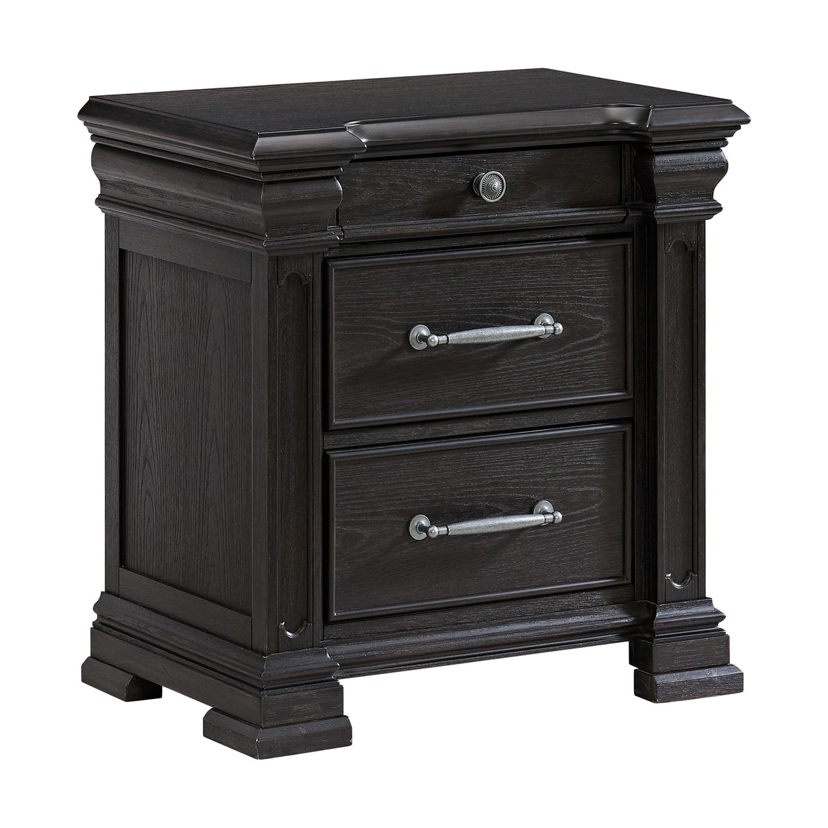 Kings Court 3-Drawer Nightstand (Sliding Top) in Black by Elements International, view 2