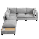 U-Shaped Sectional Modular Sofa With A Movable Ottoman, A Coffee Table With Hidden Charging Devices For Living Room