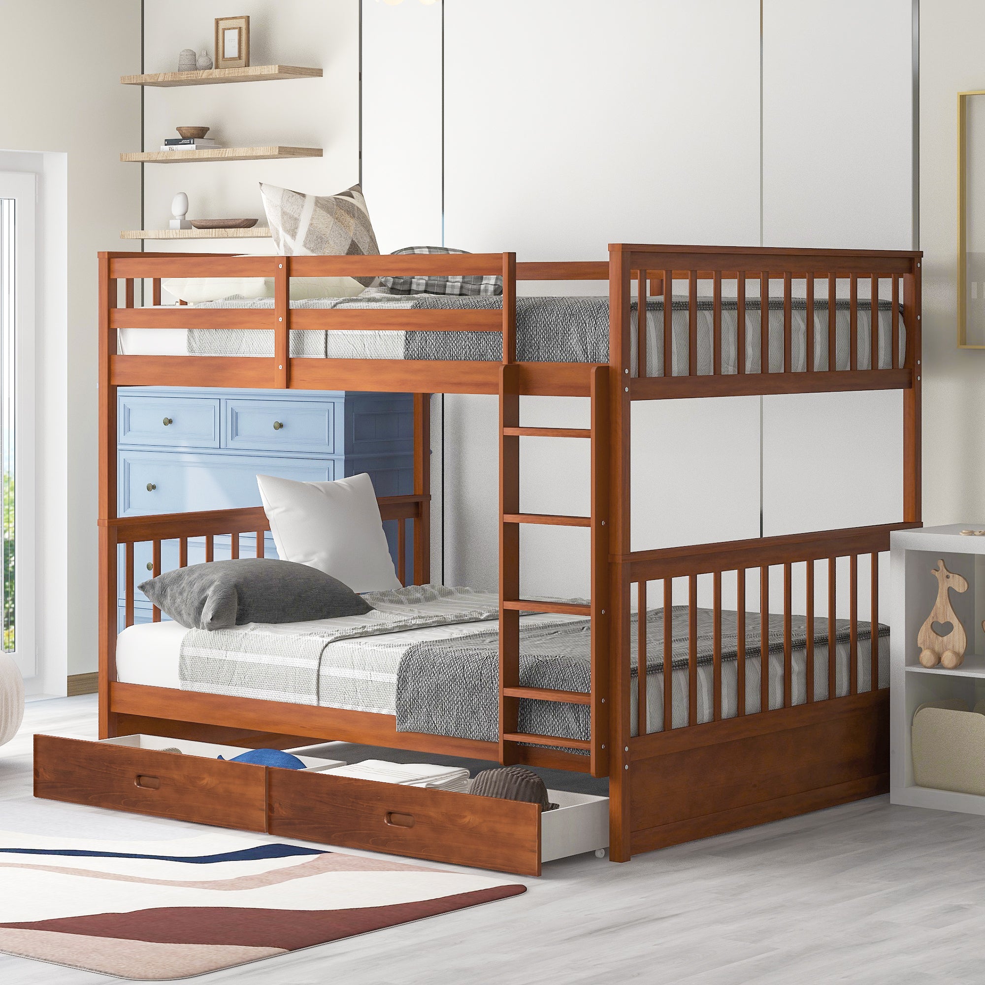 Full-Over-Full Bunk Bed with Ladders and Two Storage Drawers (Walnut)(OLD SKU:LT000365AAD) - Atlantic Fine Furniture Melbourne FL