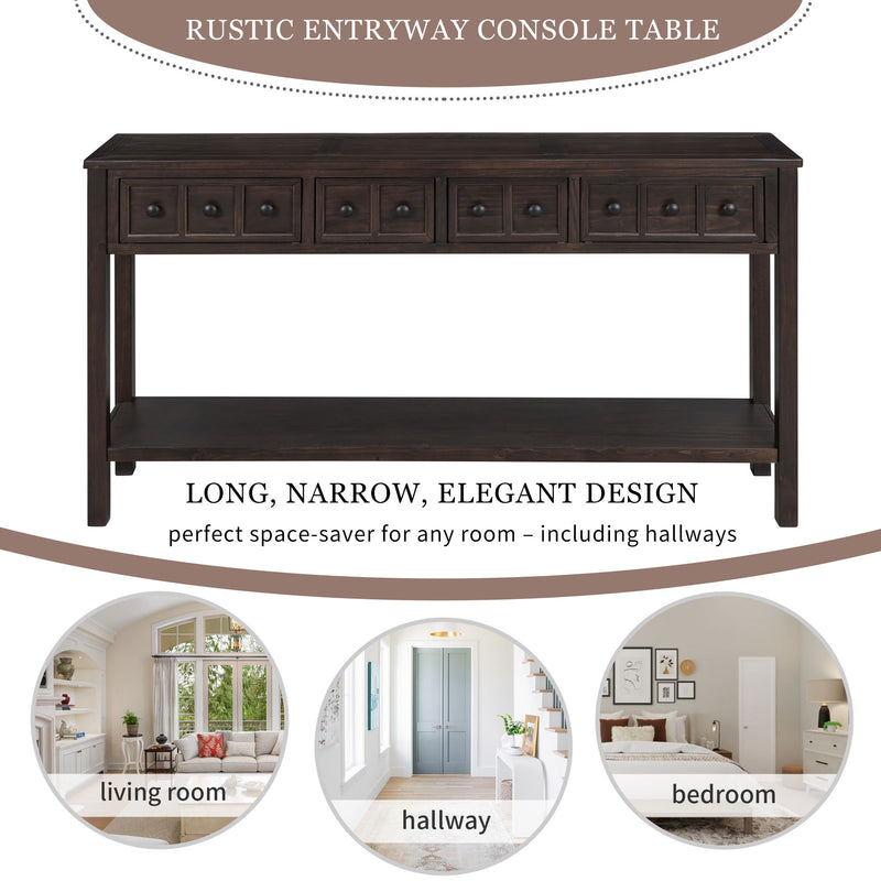 Rustic Entryway Console Table Long Sofa Table With Two Different Size Drawers And Bottom Shelf For Storage