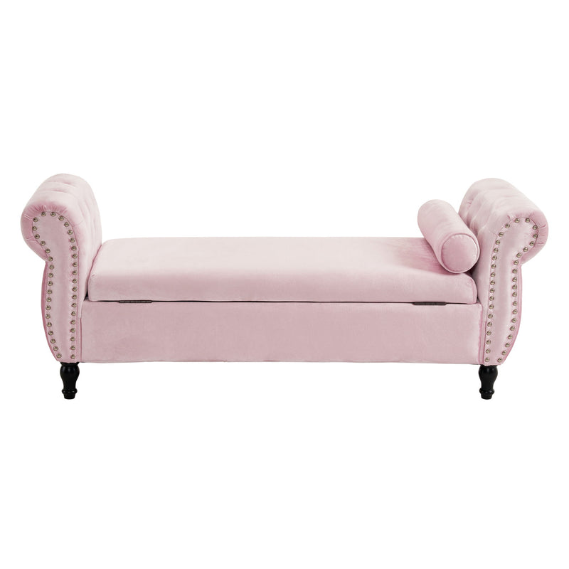 Luxurious Velvet Multifunctional Storage Ottoman Bench With Pillow
