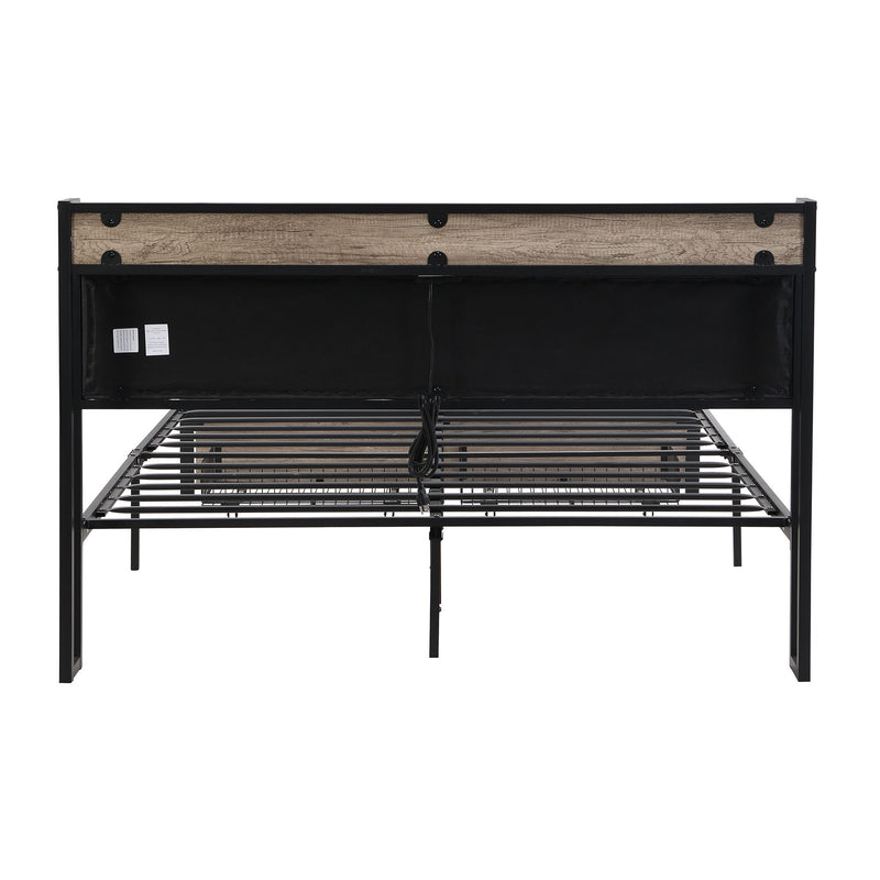 Modern Platform Bed Frame With Upholstered Storage Headboard, USB Ports
