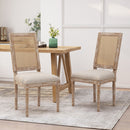 French Country Dining Chair With Rectangular Cane Backrest And Smooth Upholstered Seating