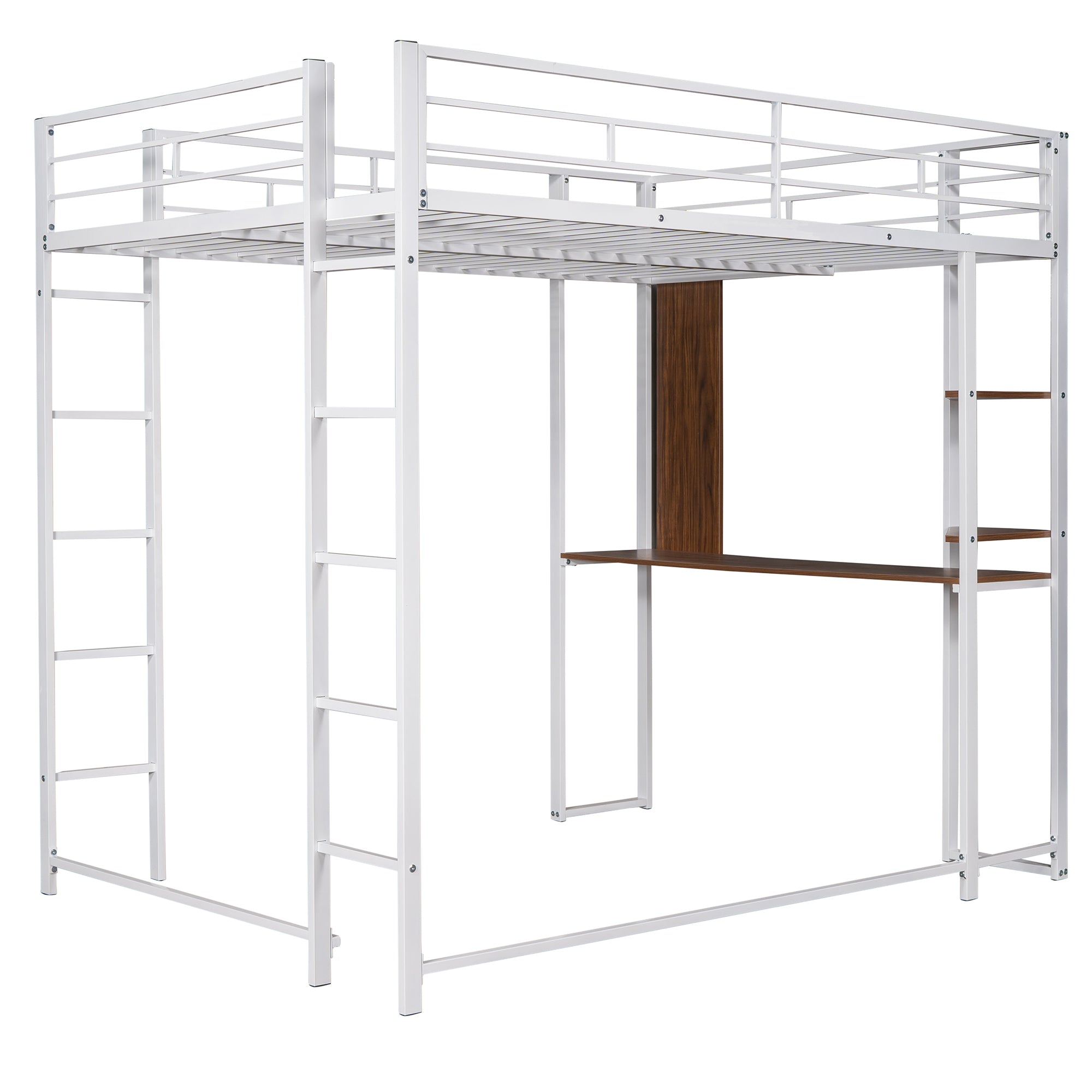 Full Size Metal Loft Bed with 2 Shelves and one Desk ,White (Old SKU: LP000191AAK ) - Atlantic Fine Furniture Melbourne FL