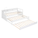 Twin XL Wood Daybed with 2 Trundles, 3 Storage Cubbies, 1 Light for Free and USB Charging Design, White