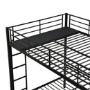 Modern Metal Triple Bunk Bed With Vertical Ladder, Safety Rail, And Storage Shelf - Black