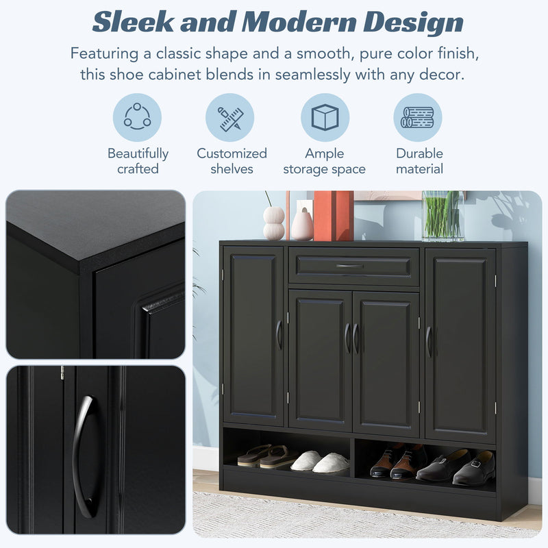 Sleek And Modern Shoe Cabinet With Adjustable Shelves, Space Saving Design