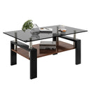 Modern Rectangular Coffee Table With Tempered Transparent Glass Top And Storage Shelf