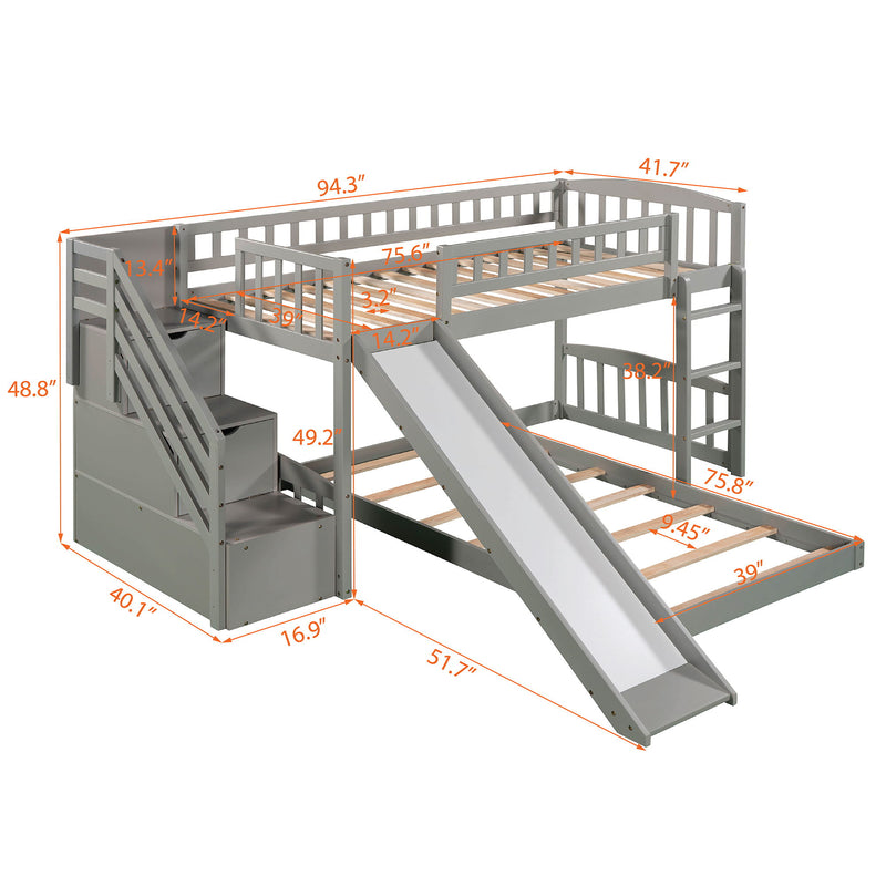 Twin Over Twin Stairway Bunk Bed With Two Drawers And Slide