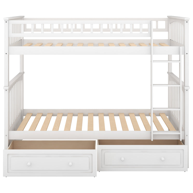 Twin over Twin Bunk Bed with Drawers, Convertible Beds, White(Old SKU: SM000240AAK-1)