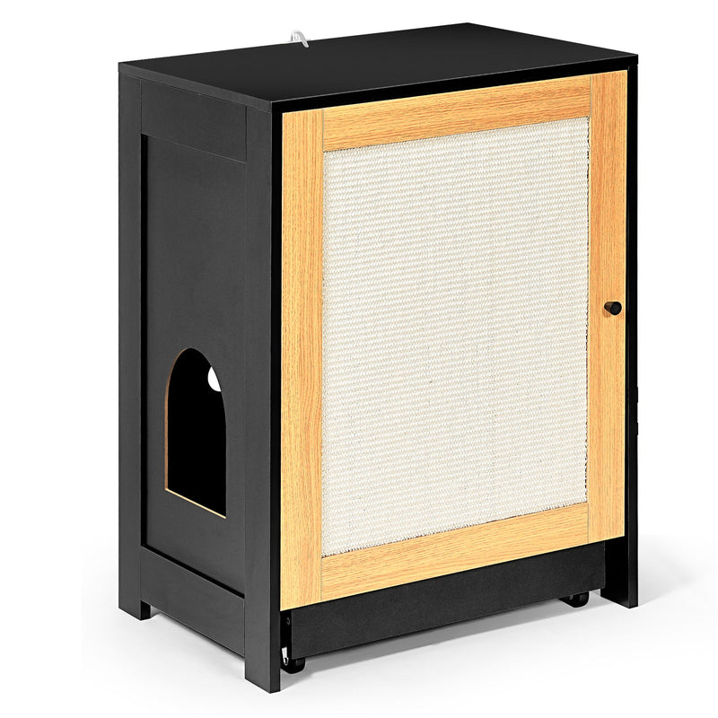 Cat Litter Box Enclosure, Hidden Cat Washroom, Kitty End Table, Litter Cabinet With Sisal Door - Black