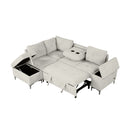 Versatile L Shaped Sofa Bed With Storage, Cup Holders, USB Ports Chenille