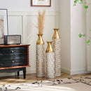 Mother's Day Gift Set Gilded White 3D Relief Flower Metal Vase Set - White / Gold