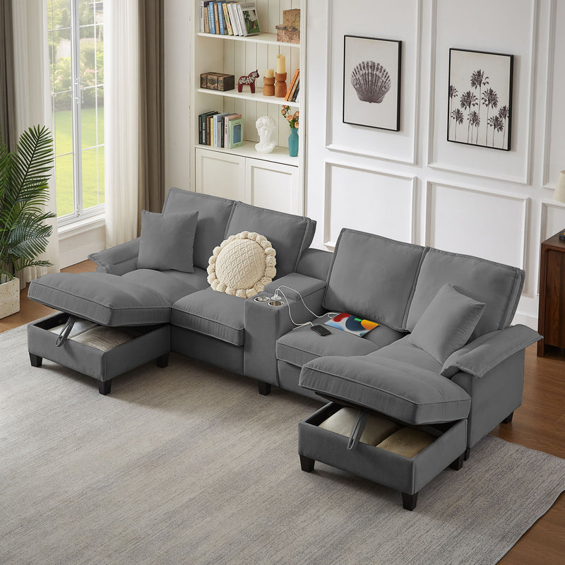 Modern U-Shaped Sectional Sofa Bed With Storage