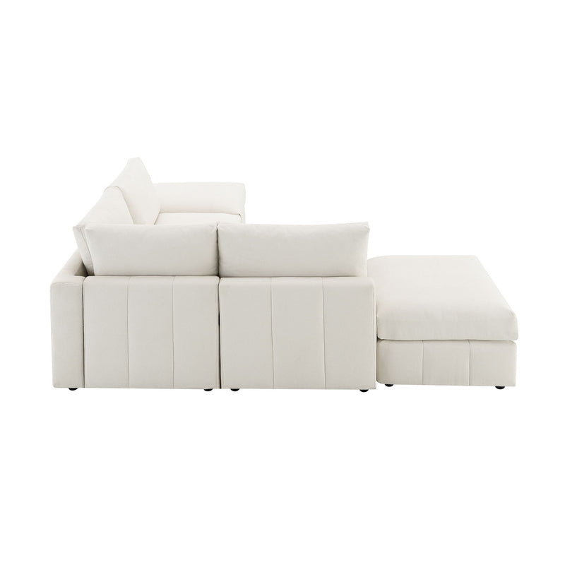 Modern Sectional Sofa With Vertical Stripes, 5 Seat Armless Couch Set With Convertible Ottomans, Various Combinations, L-Shape Indoor Furniture For Living Room