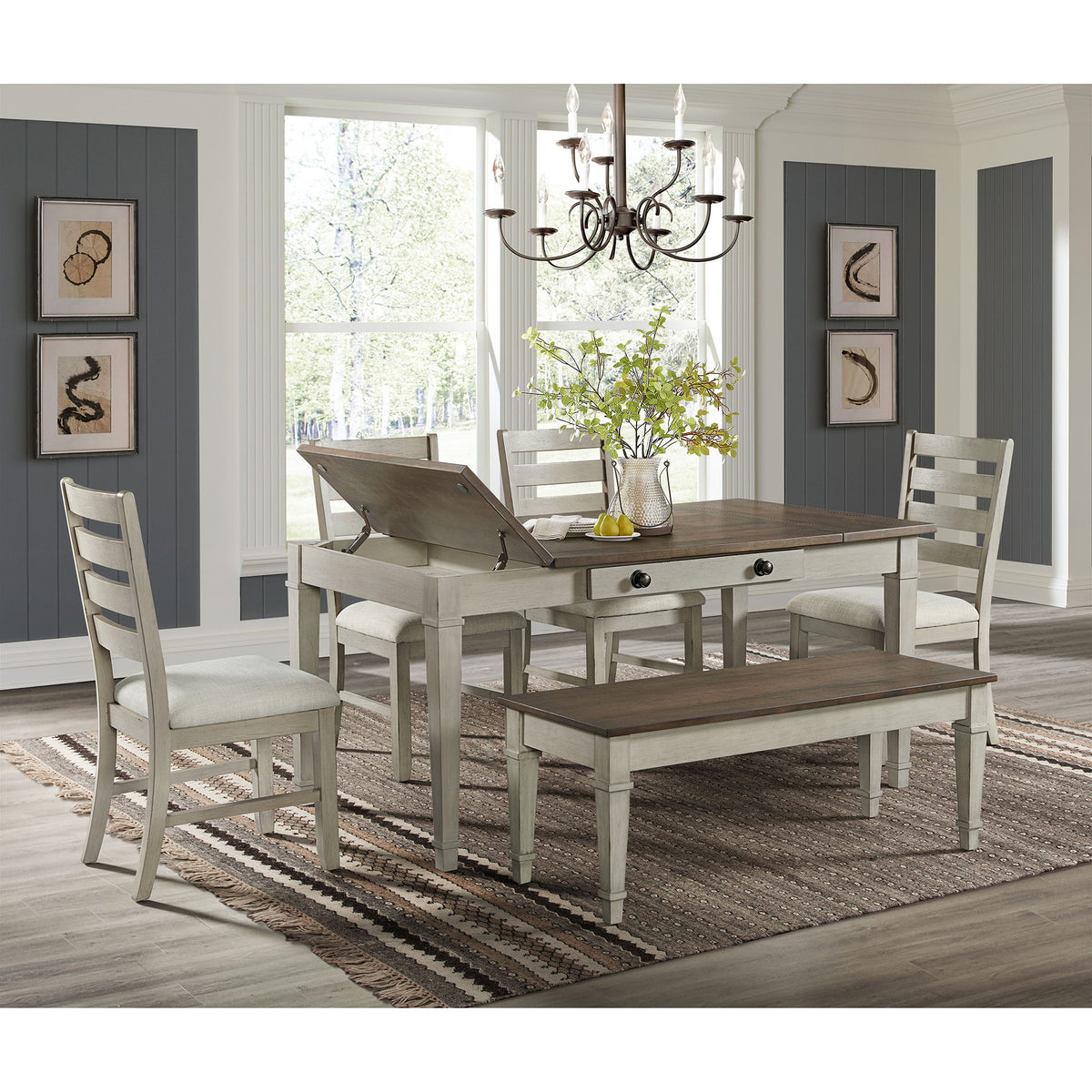 Farmington Rectangular Dining Table in Medium Brown And Washed Stone by Elements International, view 2