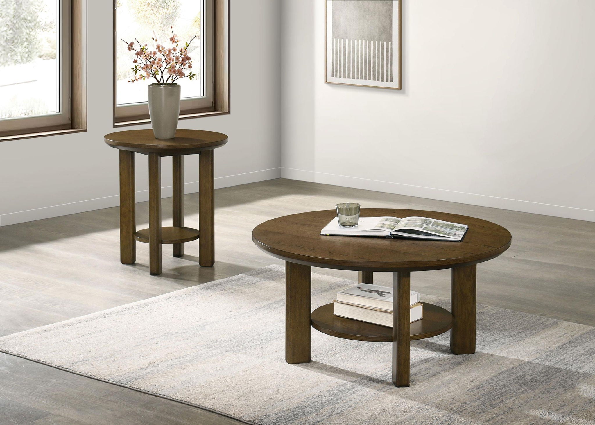 Ottowa 2-piece Round Wood Coffee Table Set Brown - Atlantic Fine Furniture Melbourne FL