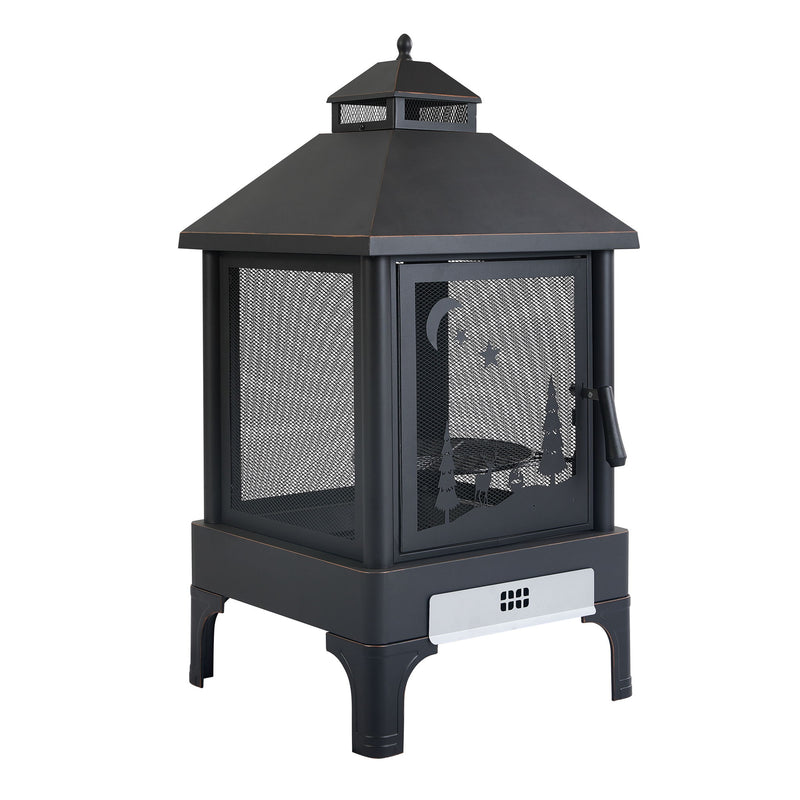 Heavy Duty Garden Metal Outdoor Heating Furnace Fire Pit With Rotating Tray - Black
