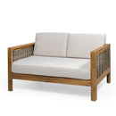 Outdoor 4 Seater Acacia Wood Chat Set With Wicker Accents And Cushions - Teak / Mixed Brown / Beige