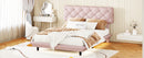 Full Size Upholstered Bed with Light Stripe, Floating Platform Bed, Linen Fabric,Pink