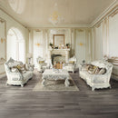 Adara - Sofa With 7 Pillows - Pearl White Synthetic Leather & Antique White