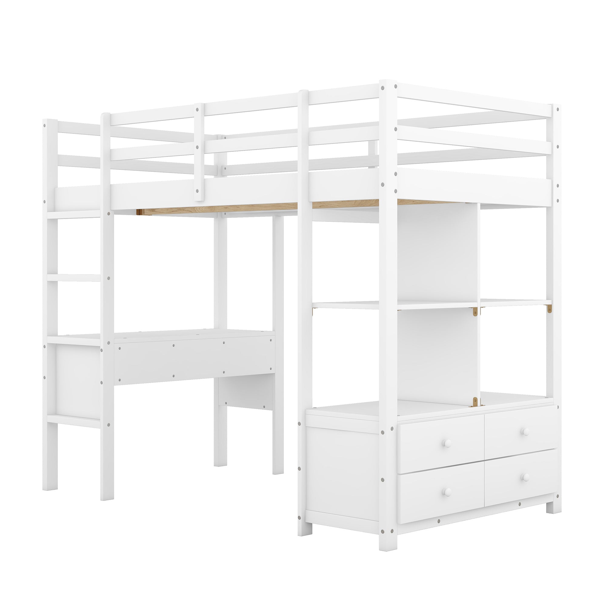 Twin  Size Loft Bed with Built-in Desk with Two Drawers, and Storage Shelves and Drawers,White - Atlantic Fine Furniture Melbourne FL