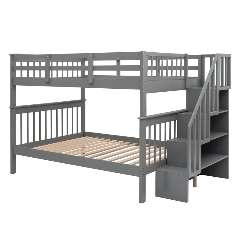 Stairway Full-Over-Full Bunk Bed with Storage and Guard Rail for Bedroom, Dorm, Gray(OLD SKU:LP000110AAE)