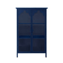 2 Doors Metal Storage Cabinet Display Cabinet With Glass Doors Metal Kitchen Sideboard Buffet Cabinet Glass Storage Cabinet For Dining Room Living Room Bedroom - Dark Blue