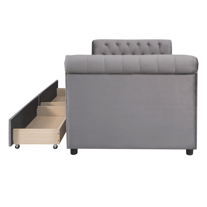 Twin Size Upholstered daybed with Drawers, Wood Slat Support, Gray(OLD SKU :LP000117AAE)