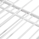 Full Size Metal Platform Bed Frame with Twin size trundle, Upholstered headboard, Sockets, USB Ports and Slat Support, No Box Spring Needed, White