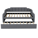 Full Size Upholstery Daybed with Trundle and USB Charging Design,Trundle can be flat or erected,Gray