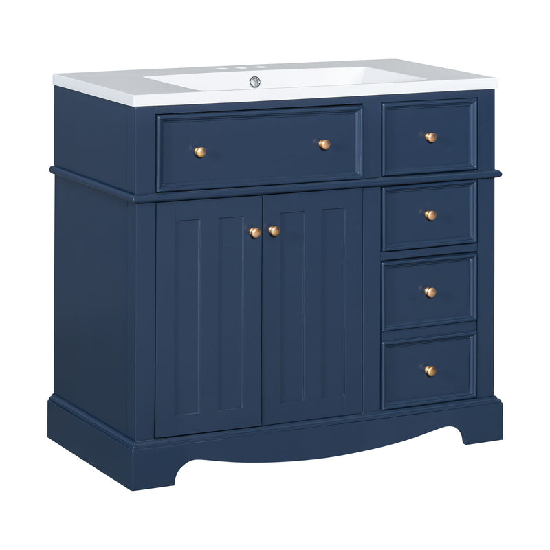 Bathroom Vanity With Resin Sink Combo, Frame Bathroom Storage Cabinet, Freestanding Vanity Set With 3 Drawers & Adjustable Shelf - Blue