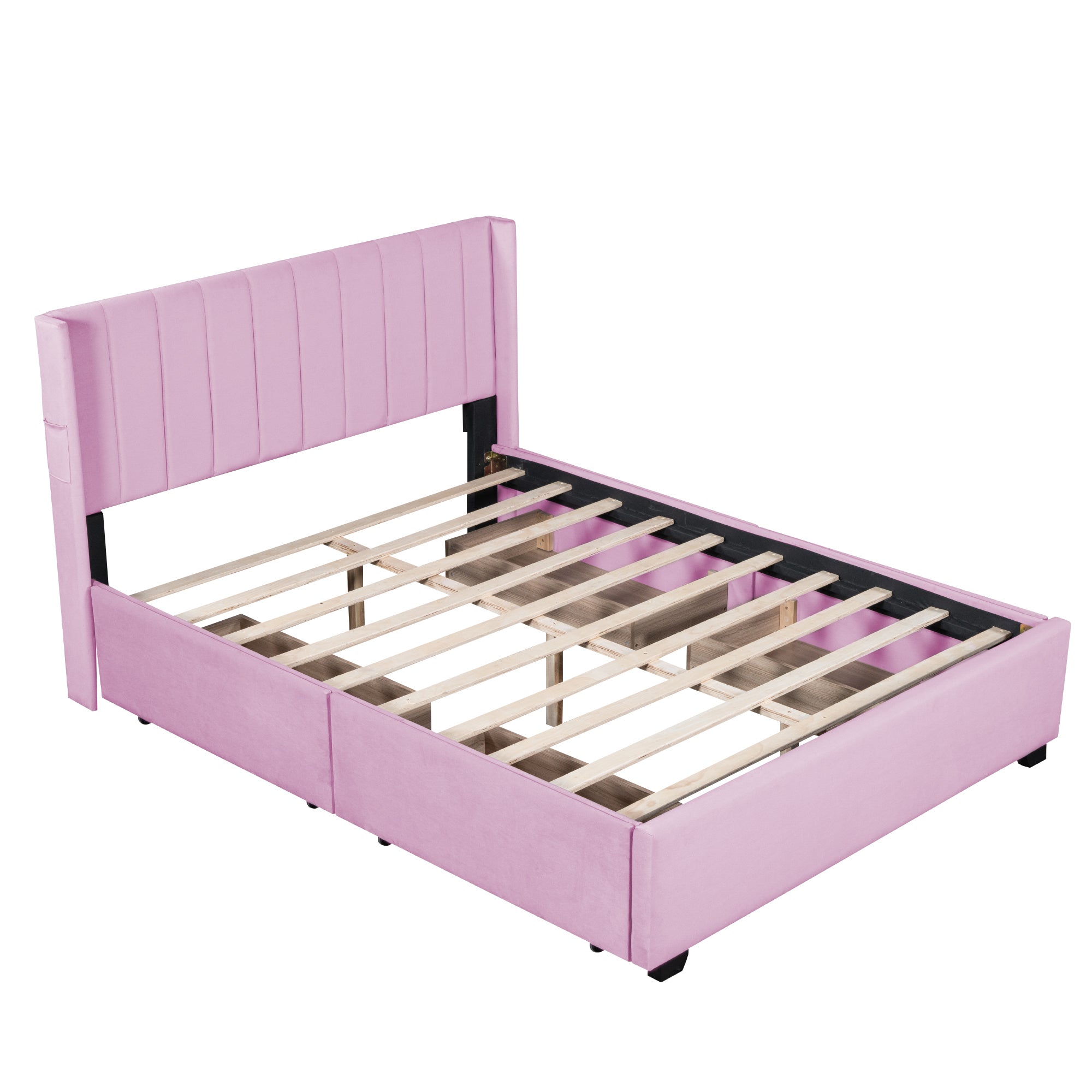 Queen Size Upholstered Bed with 4 Drawers, Pink - Atlantic Fine Furniture Melbourne FL