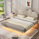Queen Size Upholstery LED Floating Bed with PU Leather Headboard and Support Legs,Beige
