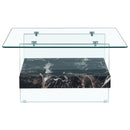 Modern 2 Tier Square Coffee Table, Elegant Marble Pattern