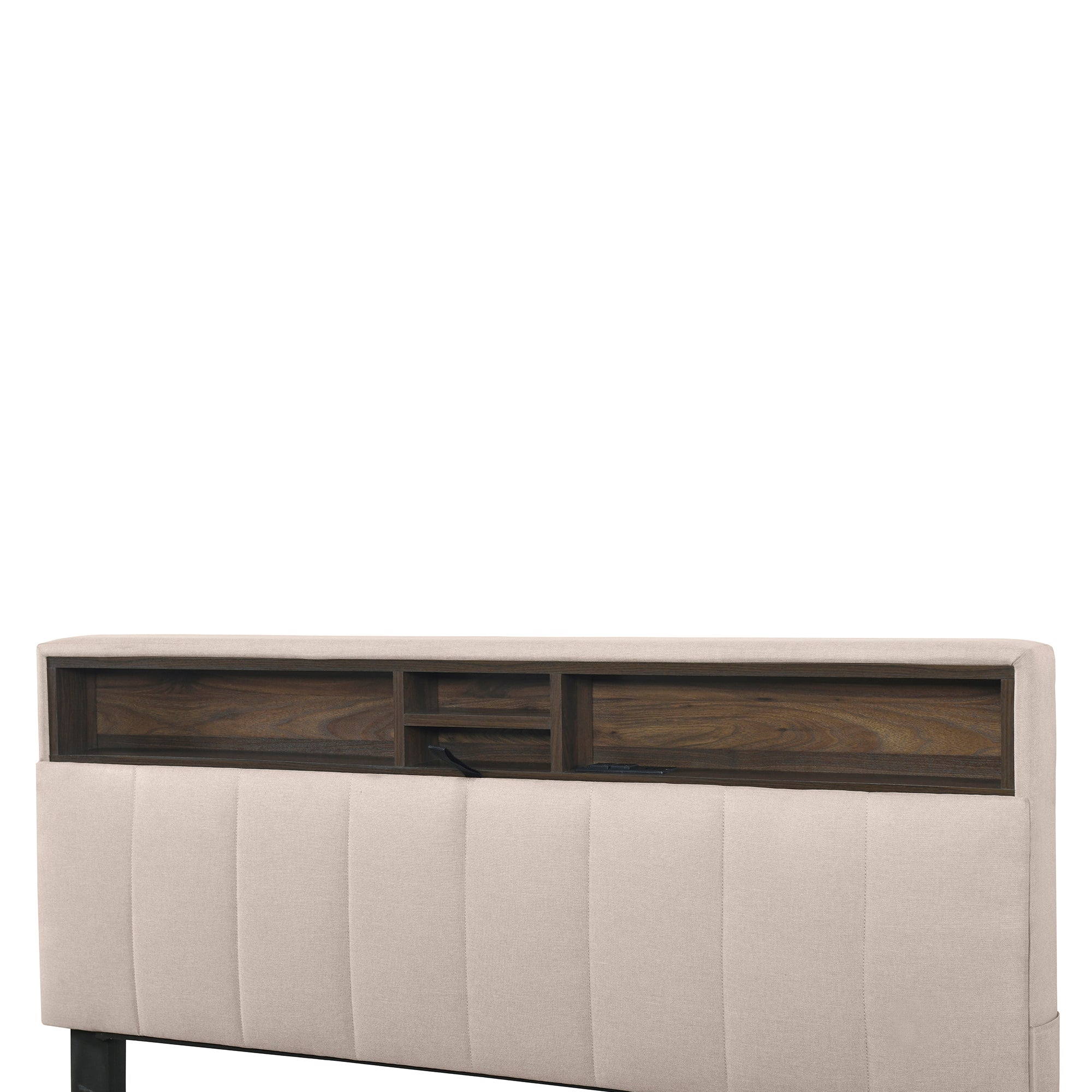 Full size Upholstered Platform Bed with Storage Headboard, Twin Size Trundle & 2 drawers and a set of Sockets & USB Ports, Linen Fabric, Beige - Atlantic Fine Furniture Melbourne FL