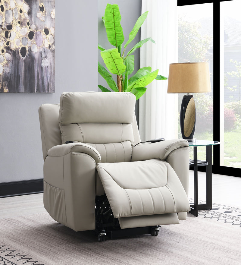 Marsha - Silicone Synthetic Leather Power Motion Recliner With Lift Heating Massage Chair - Light Gray