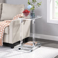 Side Table, Acrylic Sofa Table, Glass Top C Shape Square Table With Metal Base For Living Room, Bedroom, Balcony Home And Office