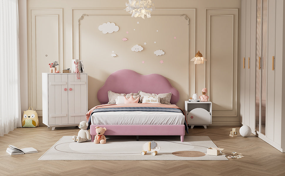 Full size Upholstered Cloud-Shape Bed ,Velvet Platform Bed with Headboard,No Box-spring Needed,Pink - Atlantic Fine Furniture Melbourne FL